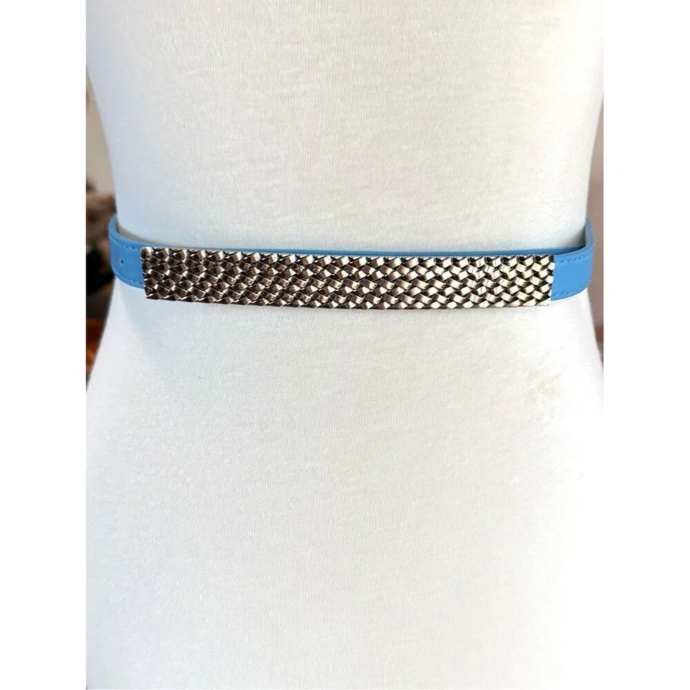 NWT Cornflower Blue Women’s Faux Leather Belt with Gold-Tone Detail fits 26-32”